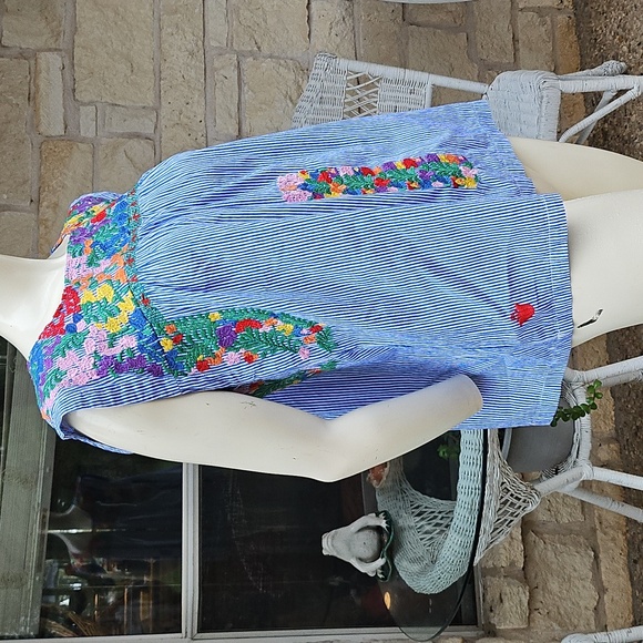 J Marie Ana Maria Cotton Embroidered Stripe Peasant Tunic Blouse Lge - Picture 4 of 11